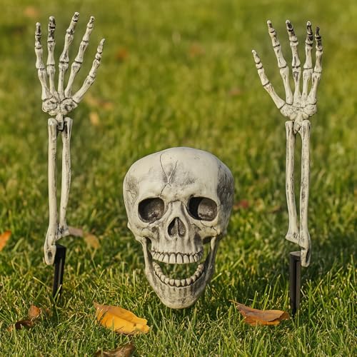 3 Stück Halloween Deko Skelett, Halloween Deko Outdoor Totenkopf...