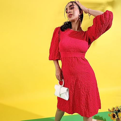 Image of PINACOLADA Women's Solid Dress for Casual Wear | Regular Sleeve | Quality Stretchable Fabric | Dress Crafted with Enhanced Stretch and Comfort Fit for Everyday Wear