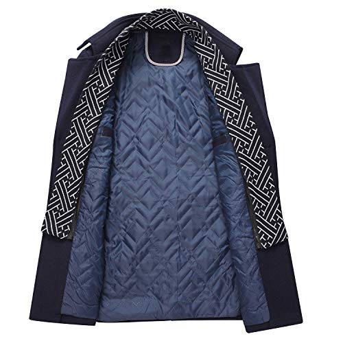 Image of PRIJOUHE Men's Wool Blend Jacket Single Breasted Slim Fit Thick Winter Windproof Pea Coat with Removable Scarf