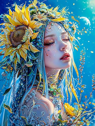 Tableau sur toile Fille Tournesol, une peinture d'art mural inspirante pour votre chambre M