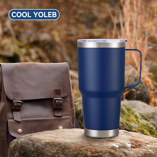 Image of 30 oz Stainless Steel Tumblers Bulk with Handle and Lid, 8 Pack | Powder Coated, Double Wall Vacuum Insulated, Leak Proof Lid, Keep Drinks Cold and Hot, for office, party, camping, Navy
