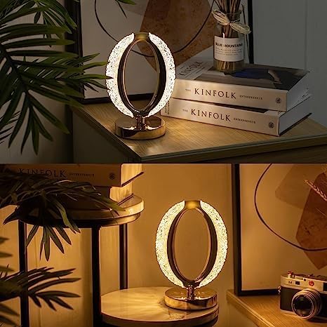 VENEXA Crystal Table Lamp | Touch Control Lamp with 3 Color | Metal Bedside Lamp for Kids Bedroom Romantic Desktop Nightstand | Stepless Dimming USB Charging Touch Night Light (Oval New) 3