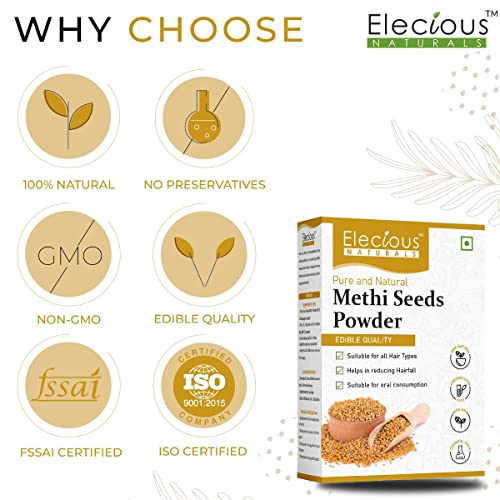 Image of Elecious 100% Methi Seed Powder For Hair Growth - 200 g | Fenugreek Powder | 100% Pure and Natural | Ideal for Hair care, Hair growth, Skin care and Eating
