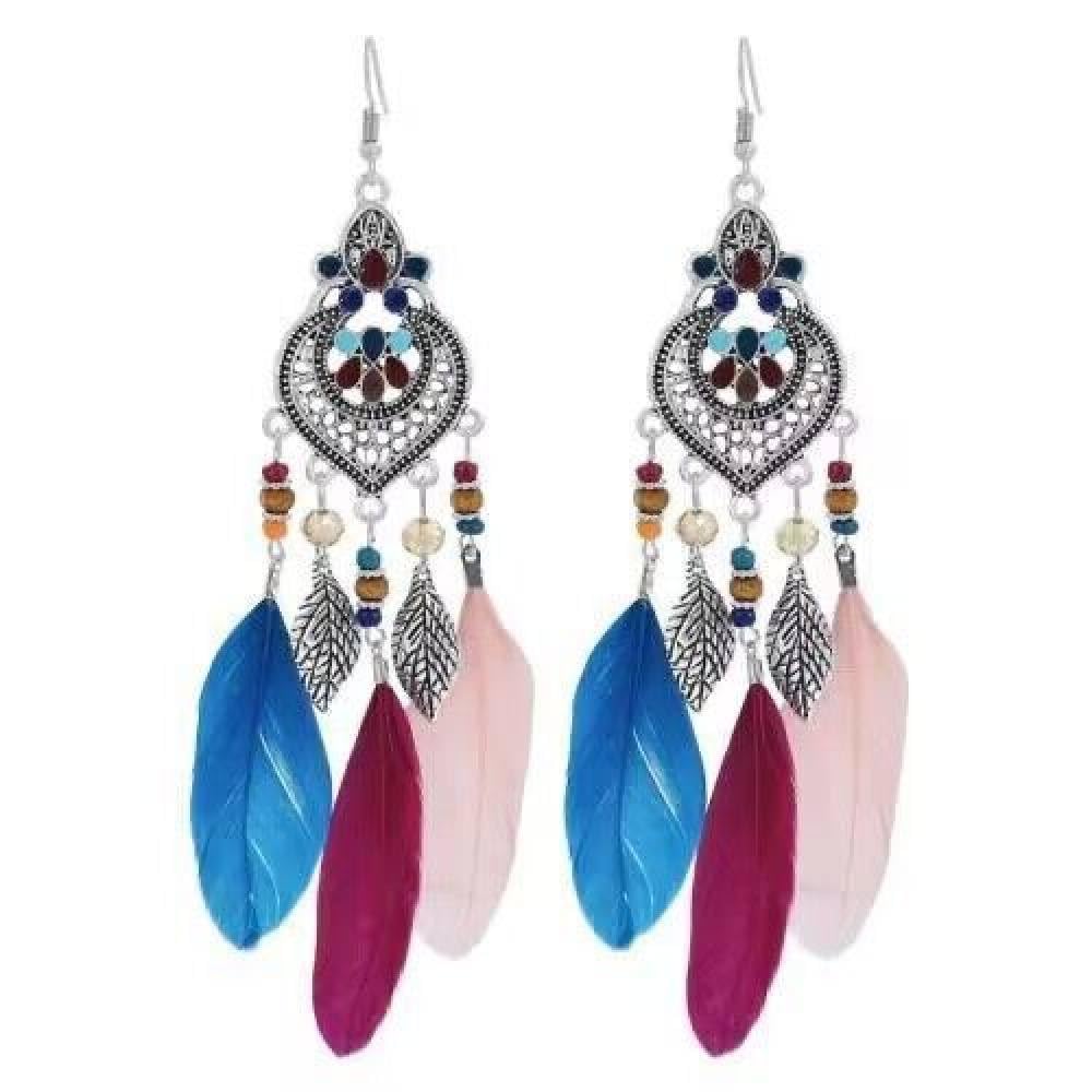 Pendientes de Plumas Colgantes - Pendientes de Plumas de rombo geométricos Retro de Reno ui