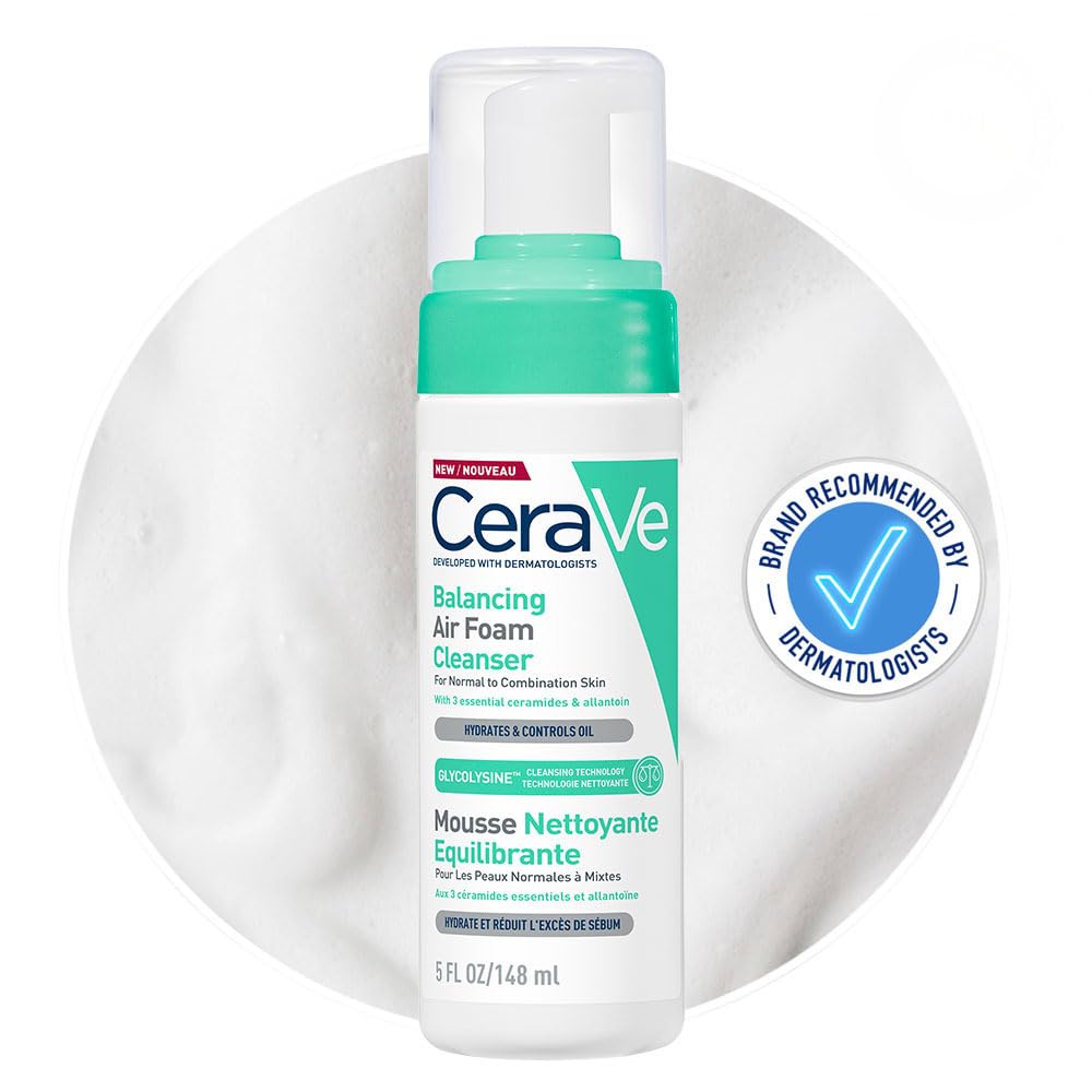 CeraVe Balancing Air Foam Cleanser, Glycolysine Cleansing Technology, With 3 Essential Ceramides, Allantoin
