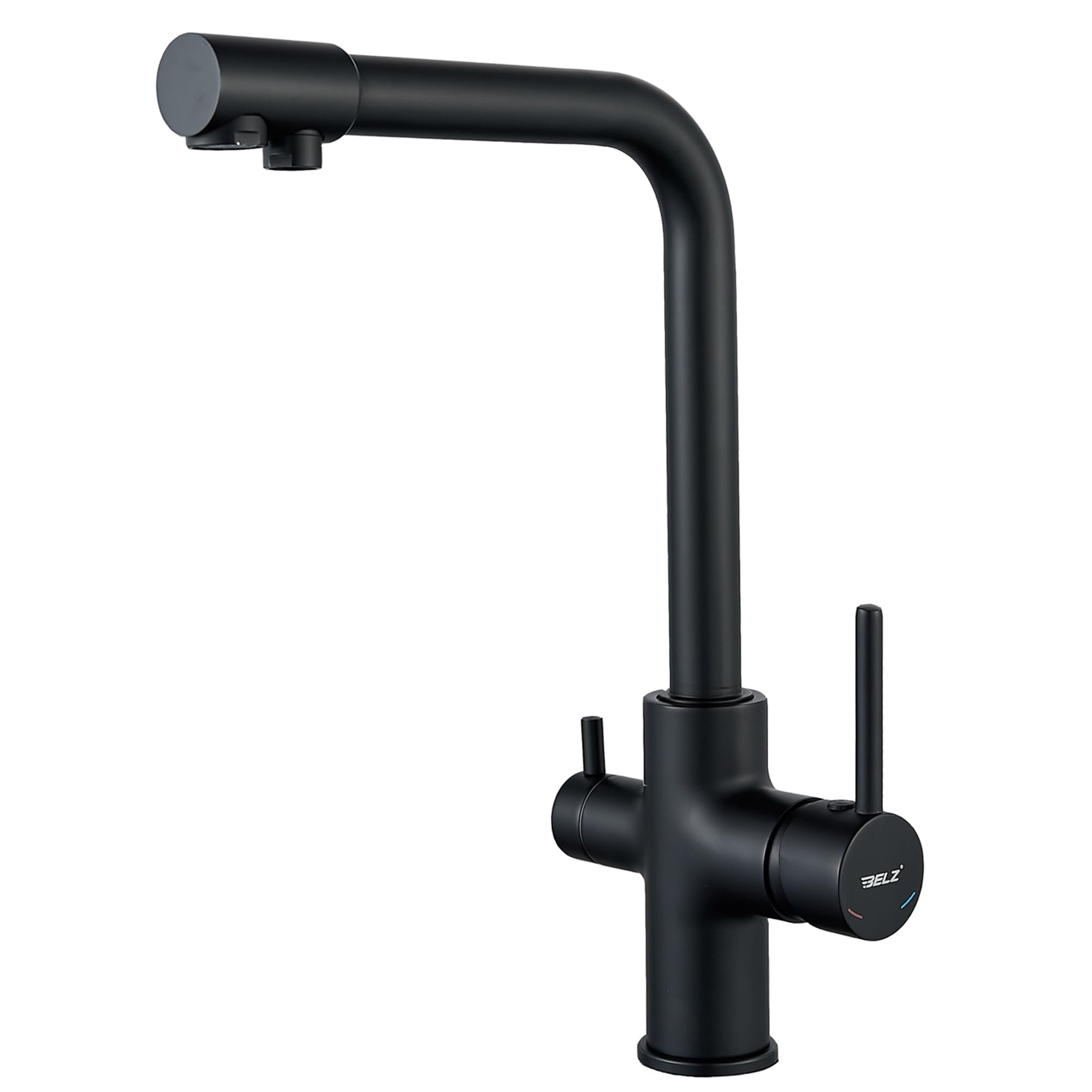 BELZ Kitchen Tap, Kitchen Faucets 360° Swivel Sink, Osmosis Kitchen Tap with Double Bar, Hot and Cold Water, 2 Outlets, Chrome Brass (Black)