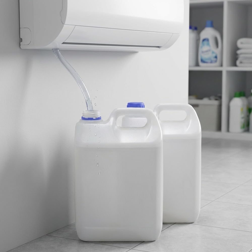 Suinga Bidon Condensador para Aire Acondicionado 5 litros + Soporte | Garrafa de Plastico Alimentario, con Asa y Tapon | Bidon Multiusos para Almacenaje, Transporte y Liquidos