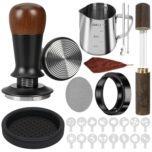 Y-Step 25PCS 51mm Coffee Tamper Set Espresso Accessories Kit with 51mm Espresso Tamper Coffee Stirrer Puck Screen Jug Dosing Funnel WDT Tool Latte Art Kit for Espresso Machines Barista Tool