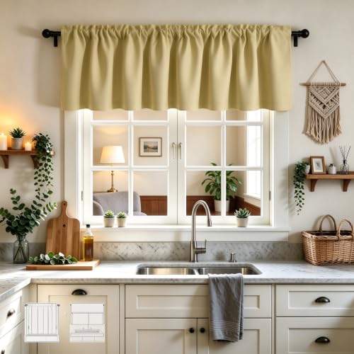 Ladity Beige Room Darkening Valance for Window Short Curtain Toppers