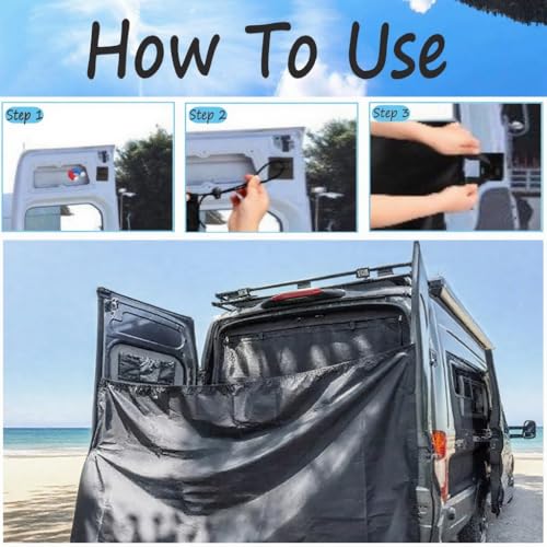 Eysbiy Van hintere Tür Duschvorhang, 90,5 * 55 Zoll 420D Oxford Tuch einstellbar wasserdicht Auto Privatsphäre wechselnden Vorhang mit magnetischen Haken für Camping, RV