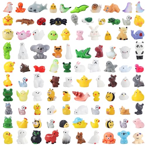 DWWPOO 100 Pcs Mini Resin Animals to Hide Tiny Resin Animals 100 Styles Fairy Garden Decor Miniature Little Small Figurines Bulk for Accessories Micro Landscape Aquarium Potted Crafts Decoration Toys