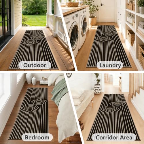 Alfombra de pasillo antideslizante y lavable de 80x300 cm negra para cocina moderna 7
