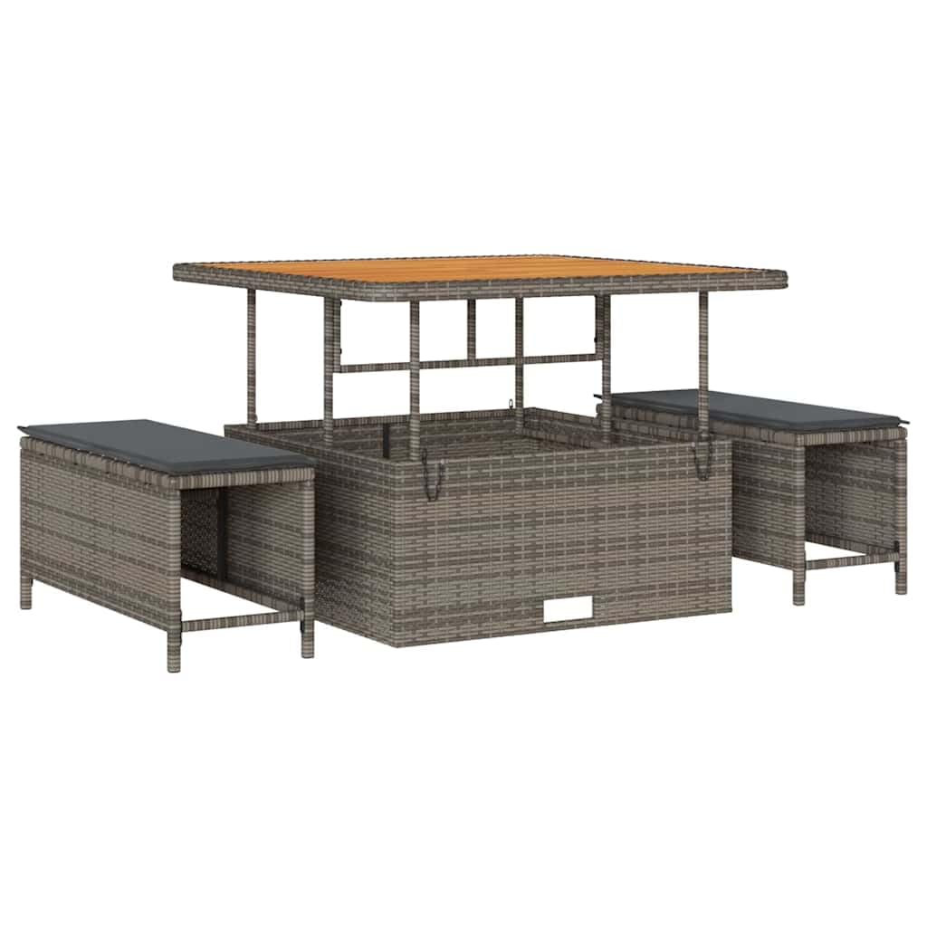 Set Divano da Giardino Modulare 13 Pezzi con Cuscino Grigio Polyrattan, Salotto Esterno Resistente con Tavolo e Pouf, Angolare Centrale per Terrazzo Patio, Durevole e Leggero con Coperte Lavabili
