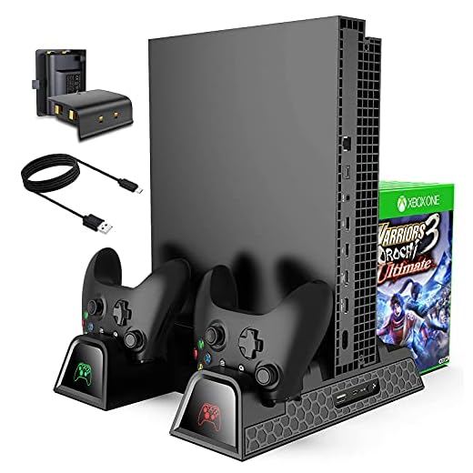 Cooling Stand for Xbox One/One S/One X, CTPOWER Vertical Charging Station with 2 Pack 600mAh Batteries, Games Storage, Dual Controller Charging Station