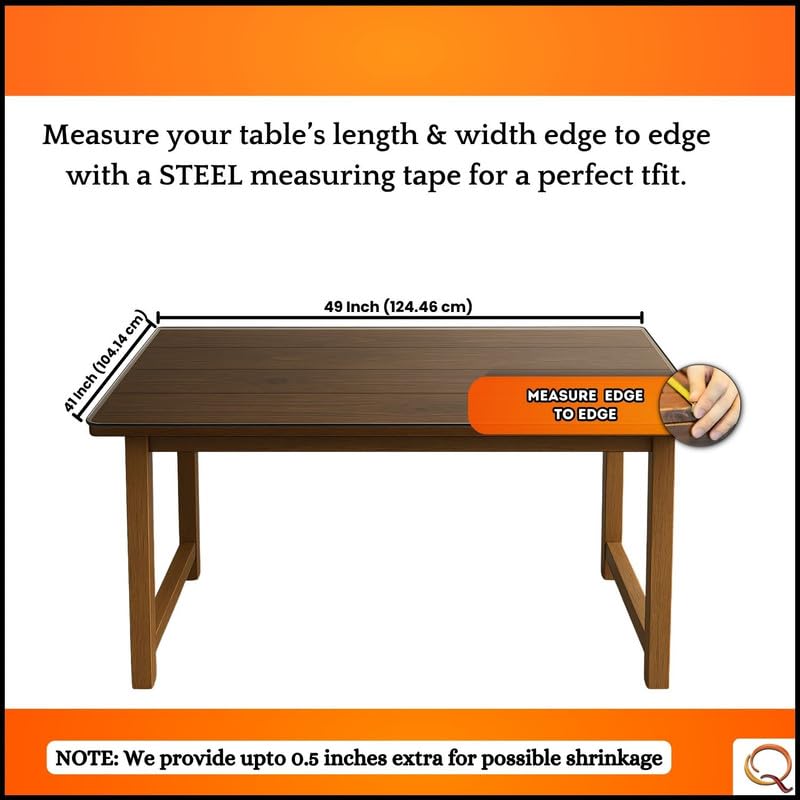Image of Qlarity Covers Clear 1.5mm Super Shield PVC Rectangular Table Cover 49X41 Inch (124X104cm) for 4 /6 Seater Dining Table | Anti-Slip, Heat /Water Resistant Transparent Table Protector | Customised Sizes