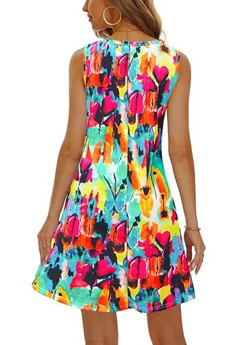 Image of Summer Dresses for Women 2026 Casual Sundresses Beach Cover Ups Sleeveless Tshirt Swing Dress with Pockets