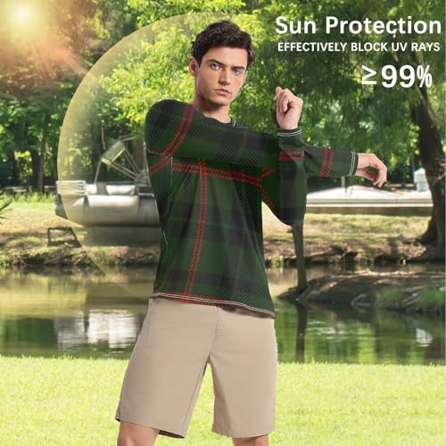 Black Green Red Plaid Men's UPF 50+ Swim Shirts Comfortable Loose Rash Guard Long Sleeve Outdoors4