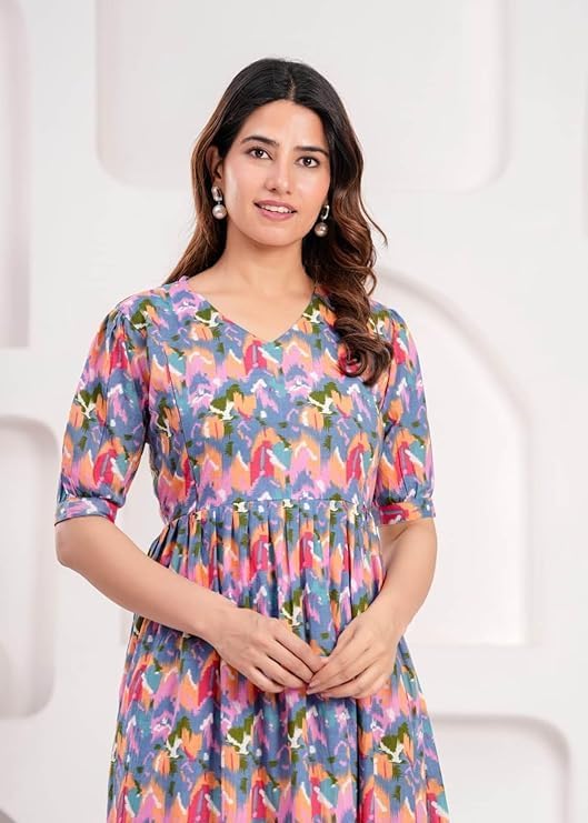 Image of Women Feeding Kurti for Women Cotton Maternity Kurta with Nursing Zip for Pre & Post Pregnancy