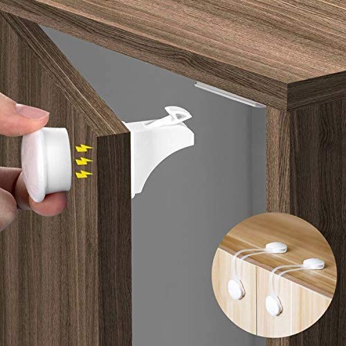 COSYLAND Cabinet and Drawer Locks, 22 Locks + 3 Keys + 2 Latches, Child and Pet Proof Locks/Latches Self Adhesive Tape Magnet Operated for Kitchen Bathroom Living Room Storage Door Pack Includes