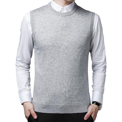 Men's Round Neck Casual Vest Solid Sleeveless Pullover Men Sweater Vests Slim Fit Plain Color Soft Knitted Tank