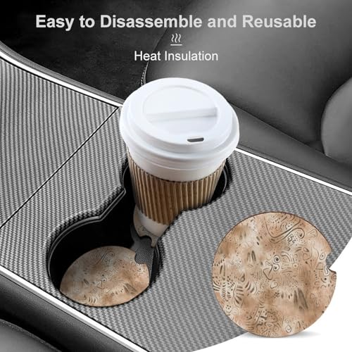 Portavasos para carro con patrón dibujado, madera 2.6 pulgadas miniatura 4