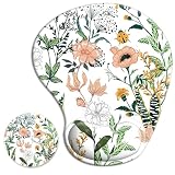 Ergonomic Mouse Pad with Wrist Rest Support Gel with Coaster, Cute Wrist Pad with Non-Slip Rubber Base, Easy Typing & Pain Relief, Floral