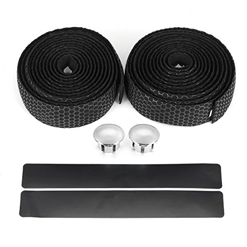 Exinnos Handlebar Tape Bicycle Road Bike Sports Cork Grip Wrap Ribbon Tape Bar Plug - (Color: Black) - Parts & Components - Bike Handlebars and Stems