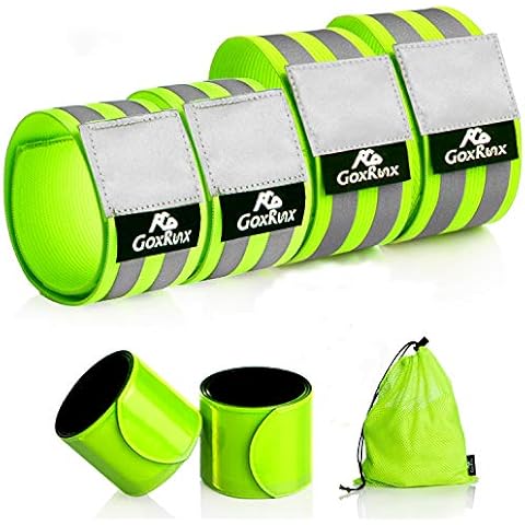 Reflective Bands Running Gear 6 Pack-Adjustable Reflective Armband Arm Wrist Ankle Leg Bands Reflectors -Reflective Tape Straps for Clothing Night Running Cycling Walking -Slap Bracelets,Green Cover