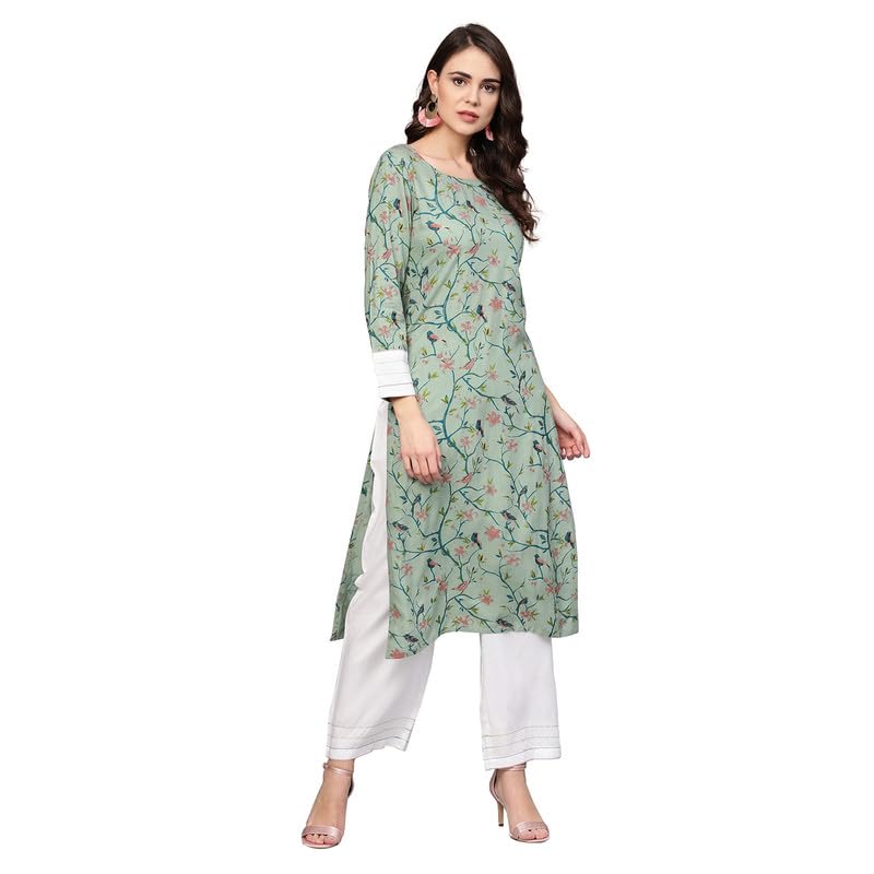 Image of idaLia Women's Multicolour Bird Print Rayon Kurta Set