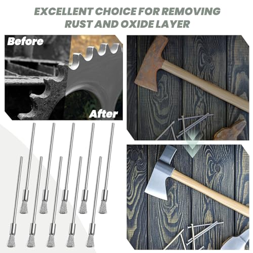 Image of 10 Pcs Wire Brush, Stainless Steel Extended Cleaning End Brushes Small Wire Brush Extended Pen Polishing Rotary Tools Accessories 6 mm End Scrub, 3 mm Mandrel