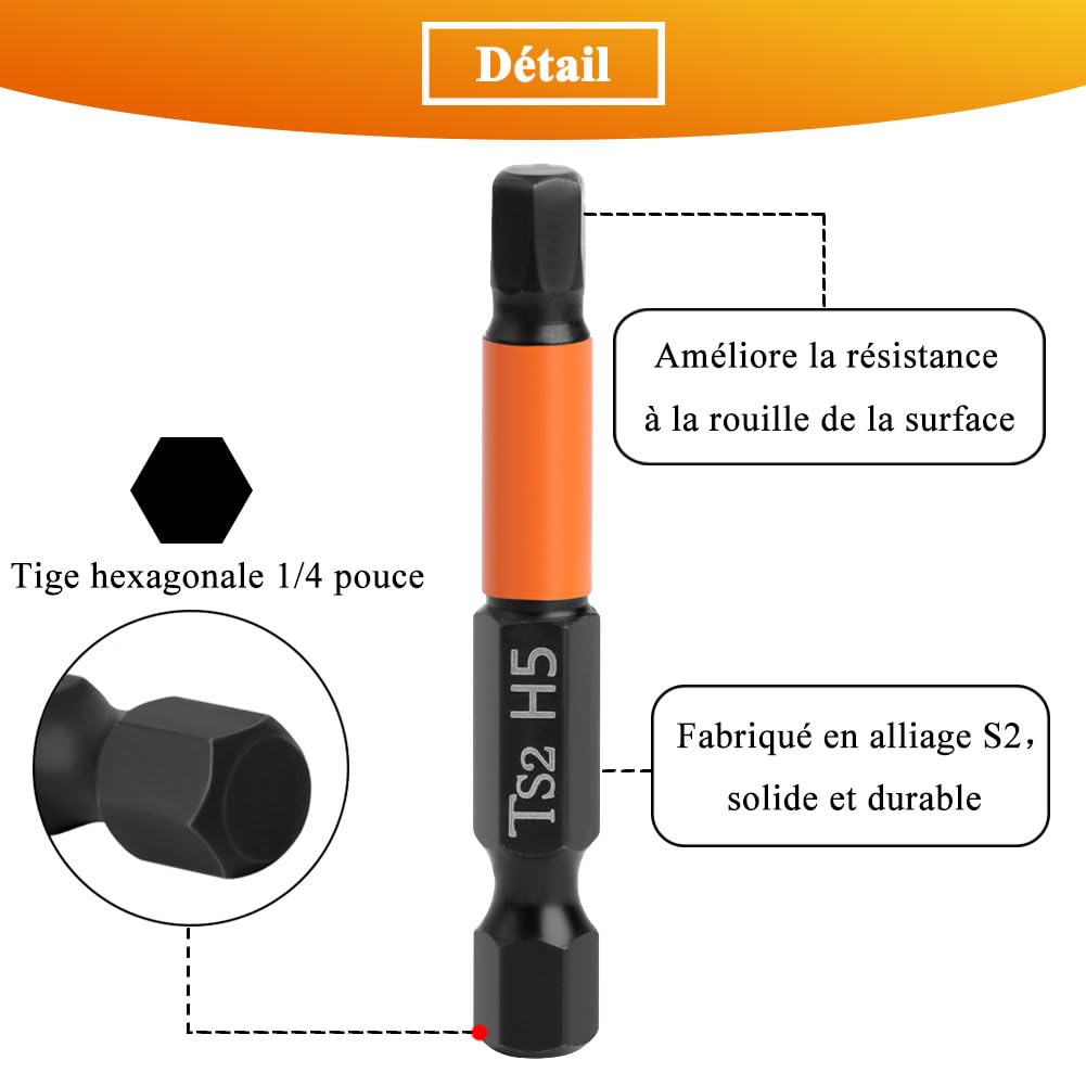 Teocpai 9pcs 50mm Allen Screwdriver Bit Set, 1.5mm-10mm S2 Steel Magnetic Hex Shank Bits, 1/4 Inch Shank - Image 4