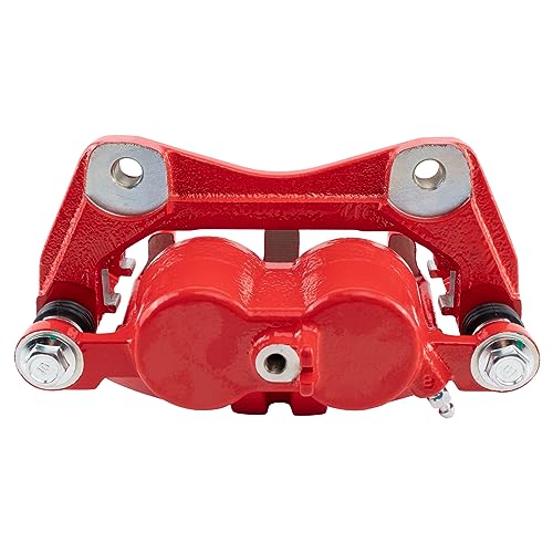 Image of TRQ Front Left Brake Caliper w /Bracket Performance Red Drivers Side