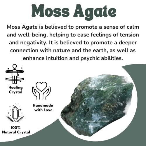 Image of Amazing Gemstone Moss Agate Raw Crystals and Healing Stones, Natural Rocks for Tumbling and DIY Raw Stones and Crystals (5 Pieces)