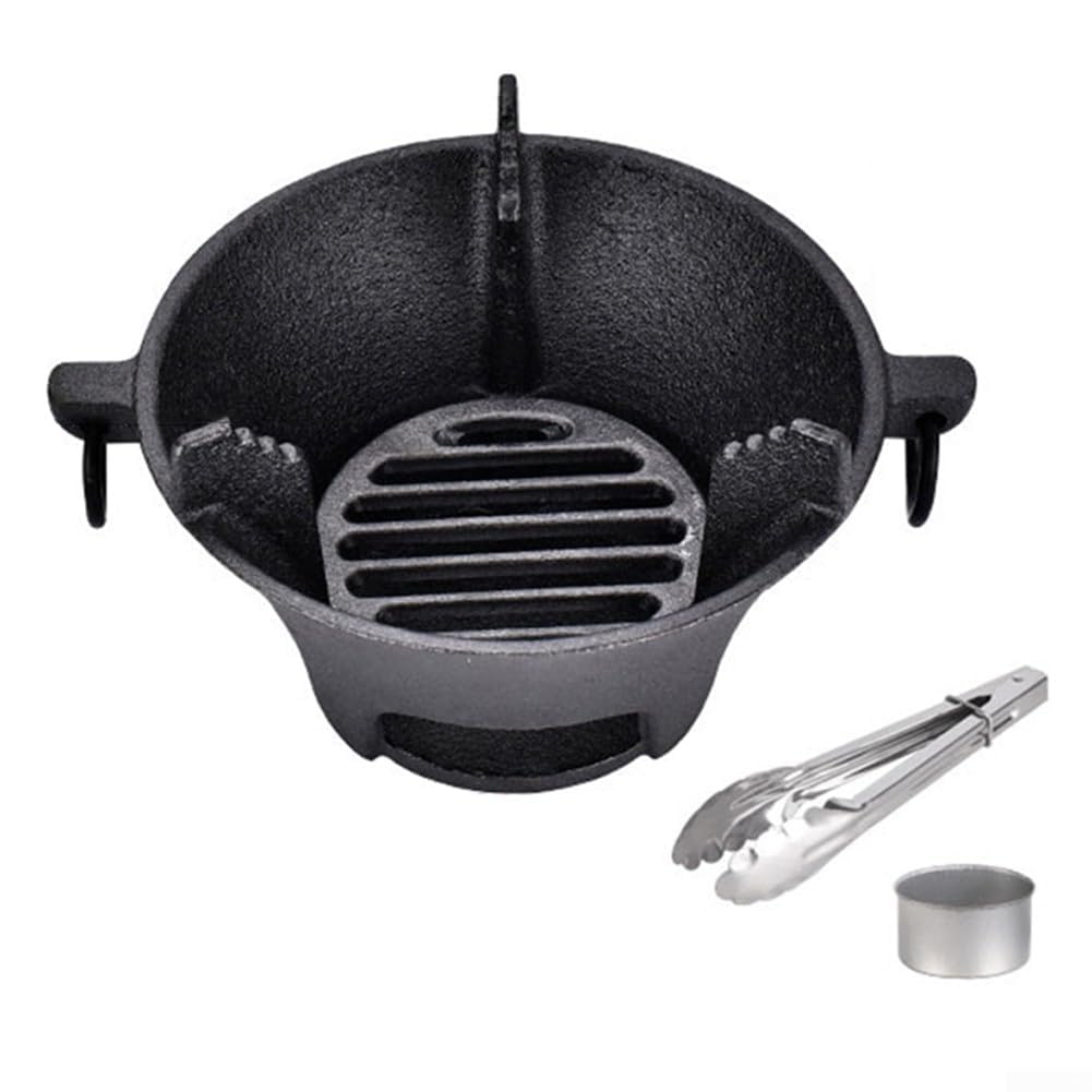 Przenośny żeliwny grill węglowy do koreańskiego i japońskiego grilla, równomierne rozprowadzanie ciepła, gruba podstawa, idealna na kemping i gotowanie na świeżym powietrzu, niezbędne przybory