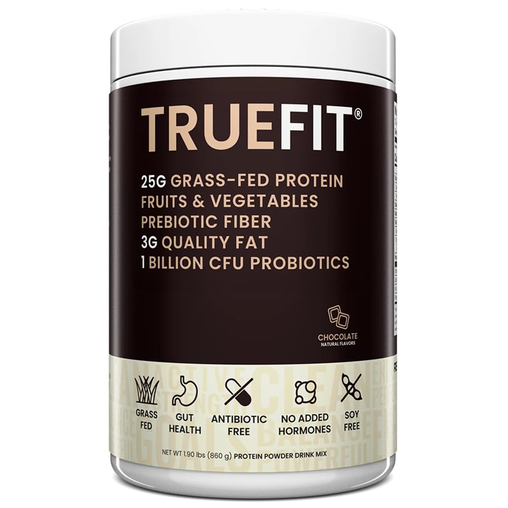 TrueFit Gut Healthy Protein Powder, Grass-Fed Whey Meal Replacement Shake with Prebiotics, Probiotics, & Organic Superfoods, Keto Friendly, Gluten Free