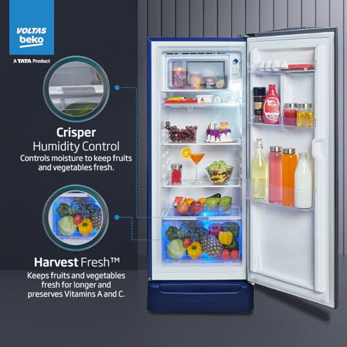 Image of Voltas Beko, A Tata Product 208 L, 3-Star Single Door Direct Cool Refrigerator with Harvest Fresh Technology (RDC240B / 3W0RBR0MHB00GO, Rainy Blue)