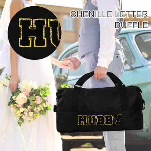 Whaline 2Pcs Wifey Hubby Duffle Bag Set White Black Waterproof Wedding Travel Bag Lightweight Weekender Tote Bag For Bridal Shower Honeymoon Party Organizer Supplies4