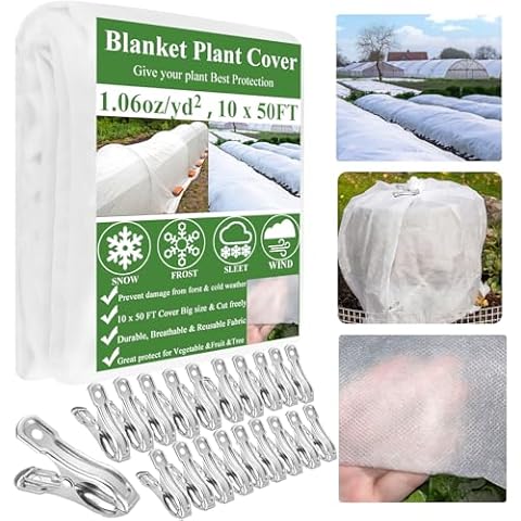 WYRJXYB Plant Covers Freeze Protection 10 x 50Ft with 20 Stainless Steel Clip- Frost Cloth Plant Blankets Garden Fabric Freeze Cover for Outdoor Plant Raised Bed Greenhouse Winter Frost Sun Protection Cover