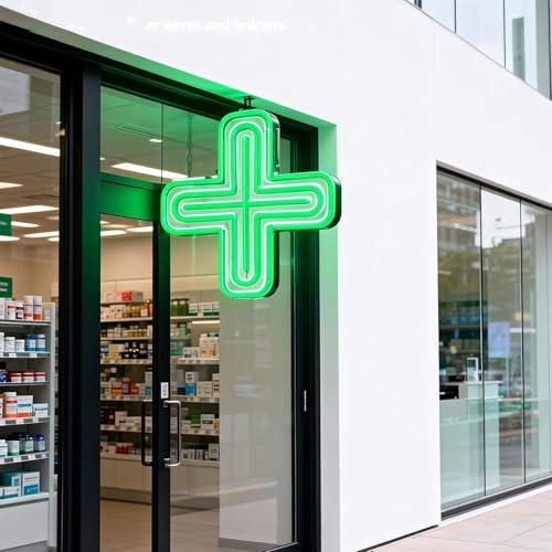 Insegna Medica a LED Con Croce, Lampada Da Interno Con Croce Per Farmacia, Insegna Per Farmacia Con Interruttore a Tirante, 2 Modalità (sempre Accesa O Spenta), Insegna Sospesa Per Negozio, Vetrina