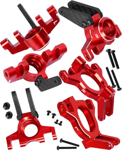 RcarmubWow RC Alloy Aluminium Front Steering Blocks & Caster Blocks & Rear Stub Axle Carriers Upgrades Part for 1/10 Kraton 4S BLX,Outcast 4S BLX,1/8 Mojave 4S BLX,Red