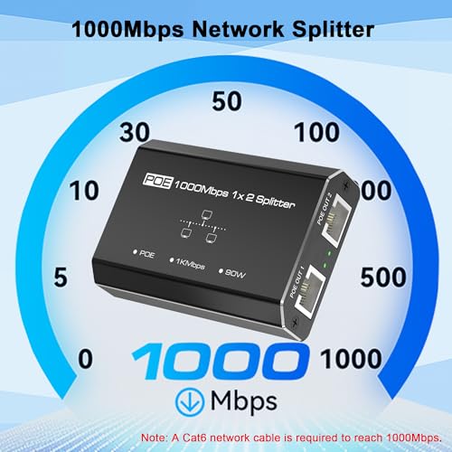 Image of PoE Switch, Gigabit Ethernet Switch, Ethernet Splitter 1 to 2, 2-Port Gigabit PoE Extender, Non-PoE to PoE Adapter, 1000Mbps High Speed for Cat 5e /6 /7 /8 Cable, Plug & Play