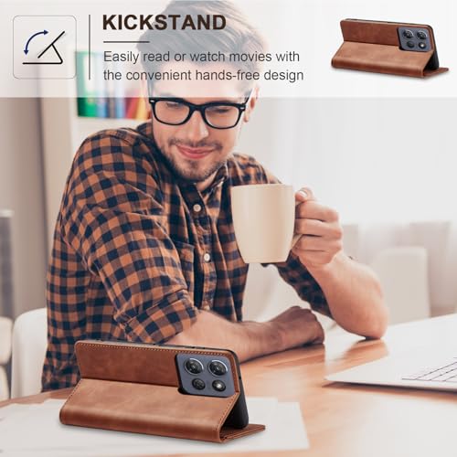 Image of Jasonyu Flip Wallet Case for Moto G Power /Play (2025),Leather Magnetic Folio Cover with Card Holder,Kickstand - TPU Shockproof Durable Protective Phone Case,Brown
