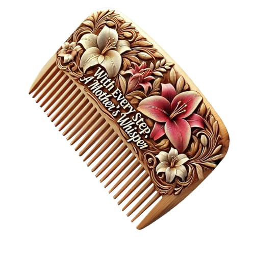 Peines para el cabello para mujer, cepillo de madera floral de dientes anchos, decoración de tocador, antiestático, tallado a mano, para mamá y abuela