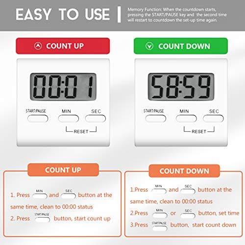 4 Pieces Timers, Kitchen Timer for Cooking, Digital Kitchen Cooking Timers, Egg Timer, Countdown Timer with Loud Alarm Big Digits and Back Stand for Cooking, Classroom, Bathroom, Teachers, Kids