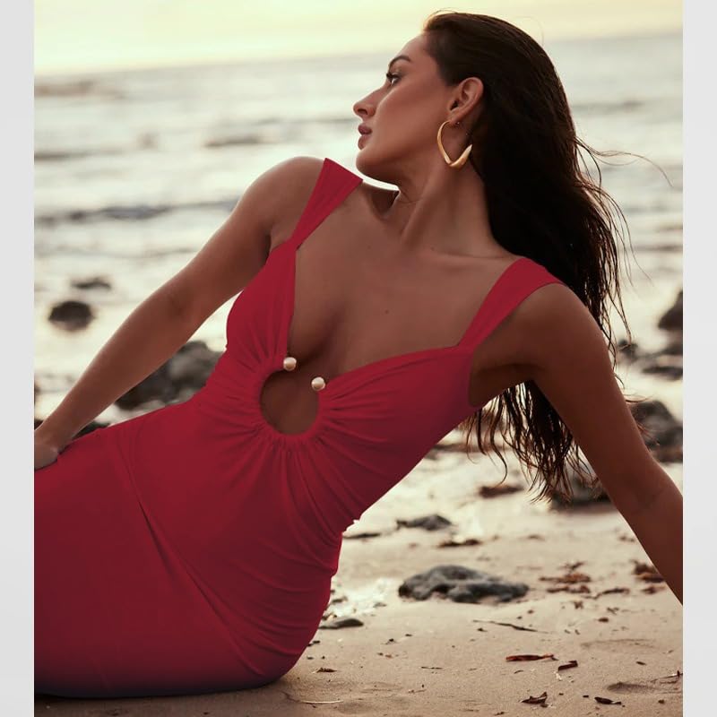Image of Women Sexy Backless Dress V Neck Sleeveless Bodycon Backless High Slit Maxi Long Party Cocktail Wedding Dress