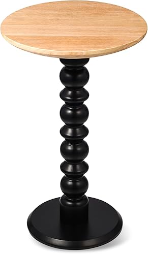 Miniatura 8 de Mesa auxiliar redonda de madera maciza, mesa de bebida pequeña, mesa de cóctel, mesa auxiliar de pedestal de madera, soporte para plantas para sala