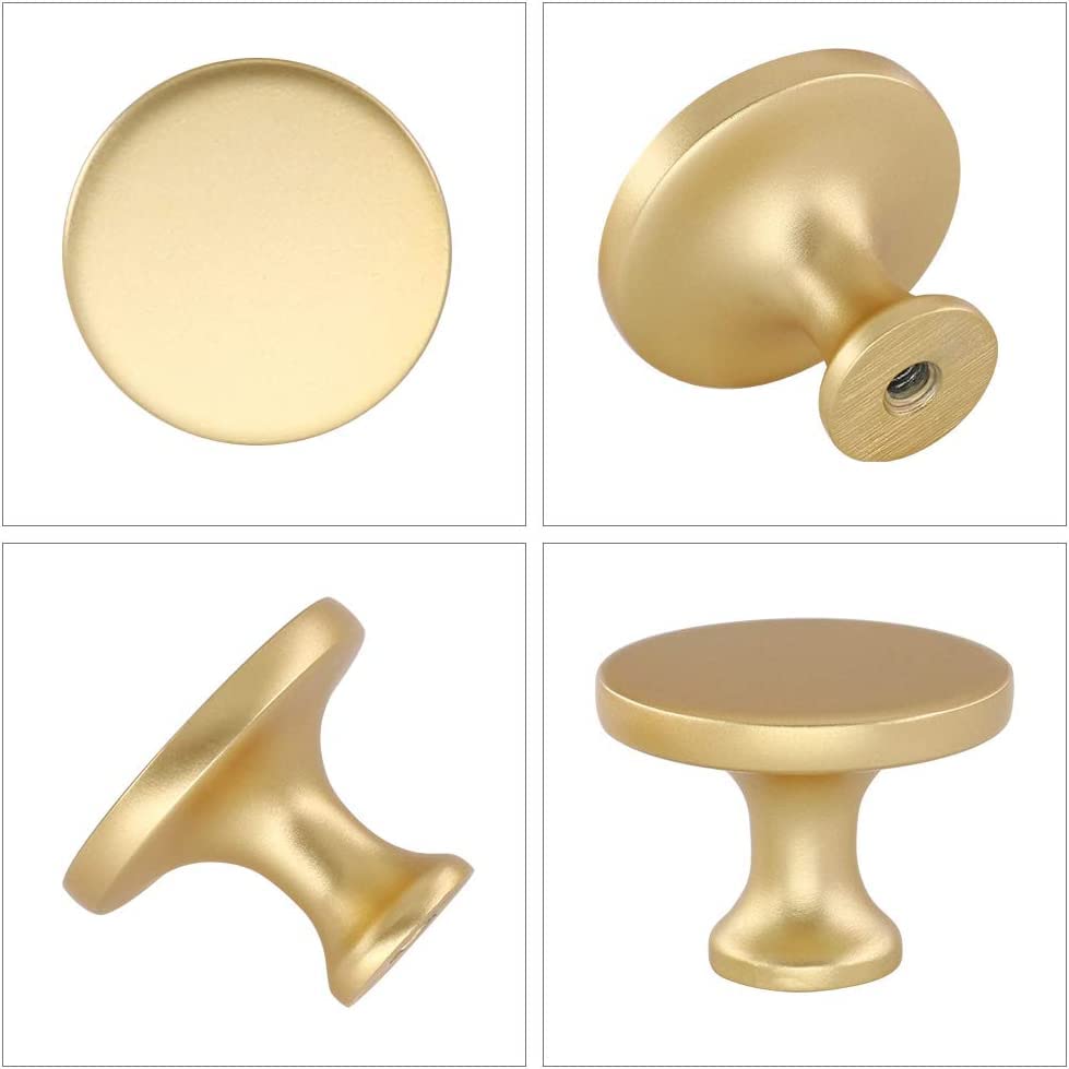 LONTAN 10 Pack Gold Knobs: Cupboard & Drawer Knobs, Round, Solid, Rustproof, Brass-Zinc Alloy, 1.25" Diameter, 1" Projection - Image 4