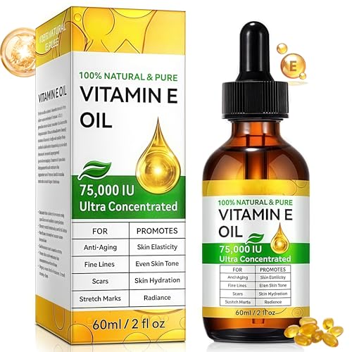 Pure Vitamin E Oil for Skin & Hair - Natural Serum Scar Treatment, Vitamin E Capsules for Face (2 Fl Oz) - Non GMO, Cold Pressed, Moisturizing & Easy to Absorb
