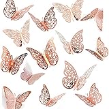 36Stk 3d Schmetterlinge Deko für Die Wand Schmetterling Wandtattoo zum Kleben Wand Dekor Wanddekoration Wanddeko für Die Wand Schmetterling Dekorationen Wand-Dekor (Roségold)