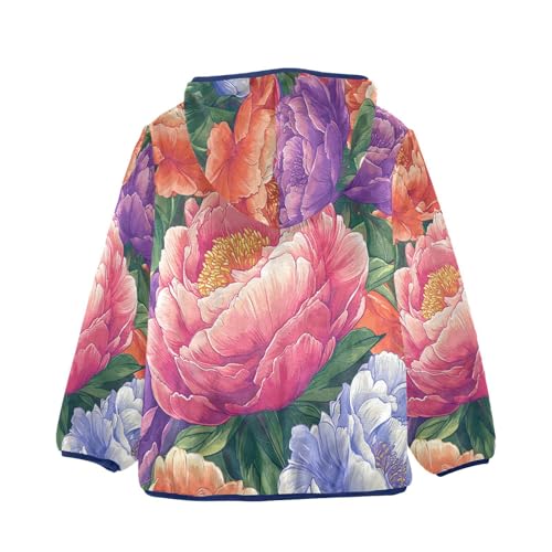 Floral Pattern with Colors Toddler Fleece Jacket Girl Boys Hooded Fleece Jacket Coat Warm Outwear Zip-up 3-10T2